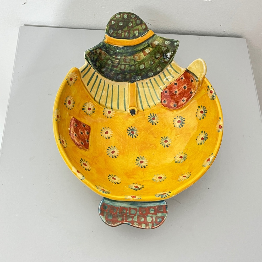Italica Ars Ceramic Serving Bowl  Yellow Scarecrow Floral‎ Hand Painted